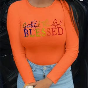 NEW WOMEN LONG SLEEVE “THANKFUL GRATEFUL BLESSED” T-SHIRT